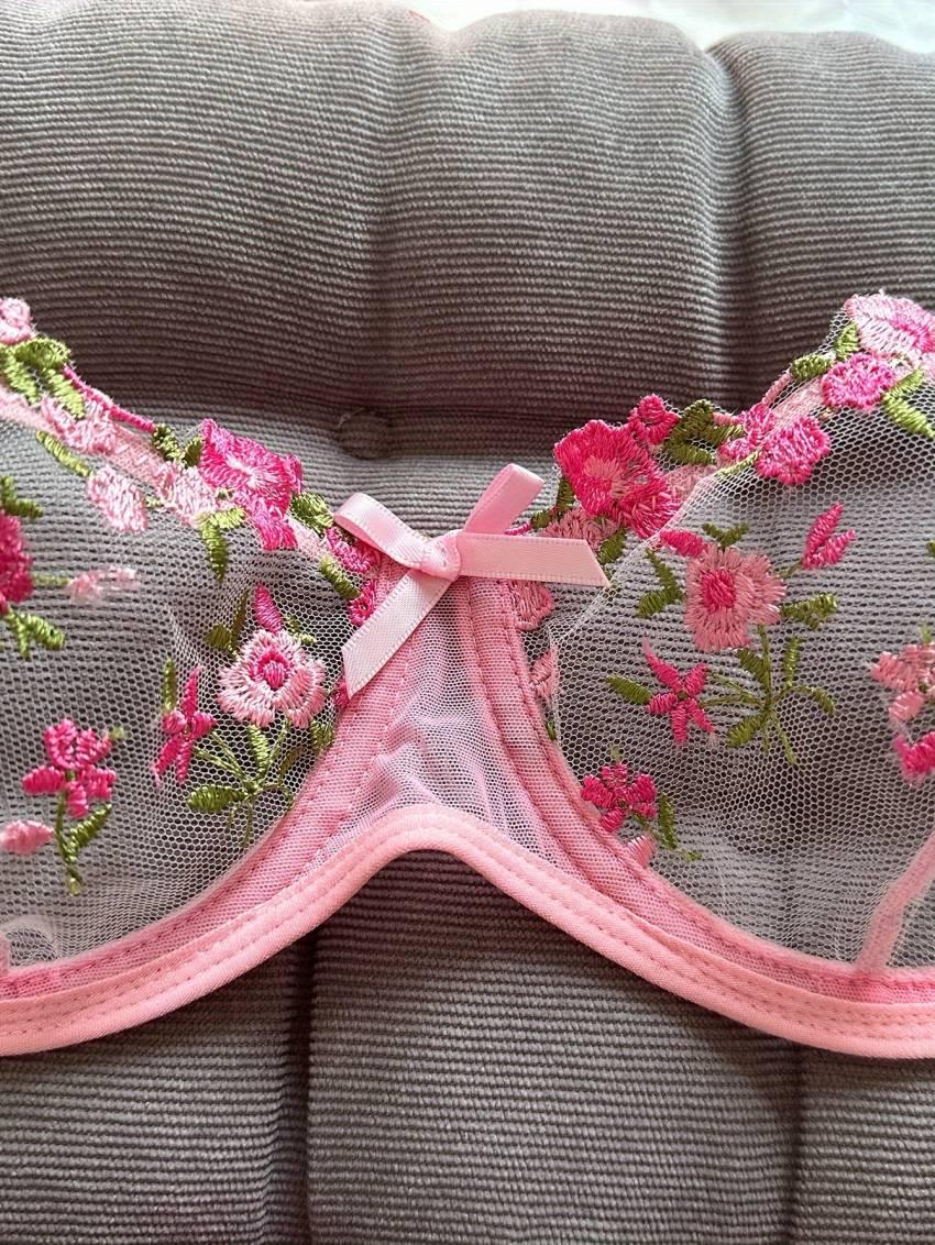 Floral embroidered bra set, mesh unlined bra and mesh panties - Image 8