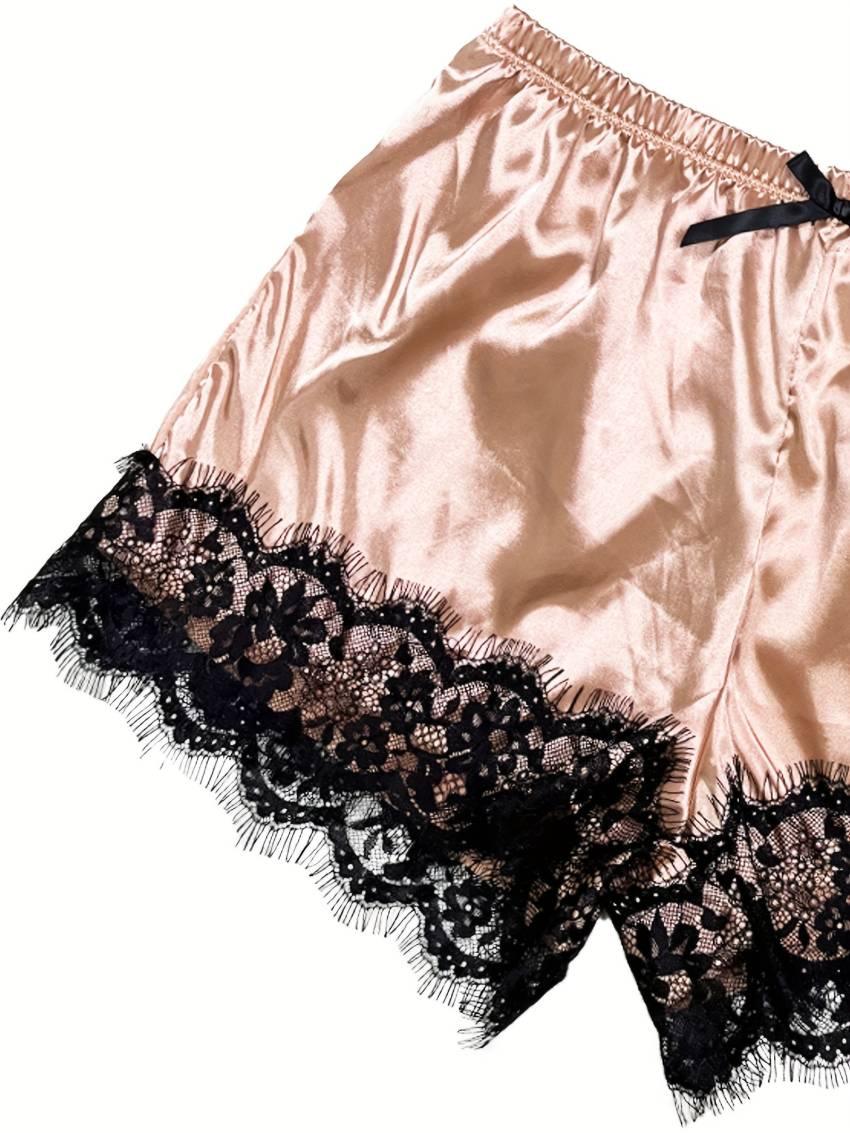 Luxe Floral Lace Satin Lounge Set - Soft and stylish robe with belt, V-neck camisole, thong and shorts - Image 51