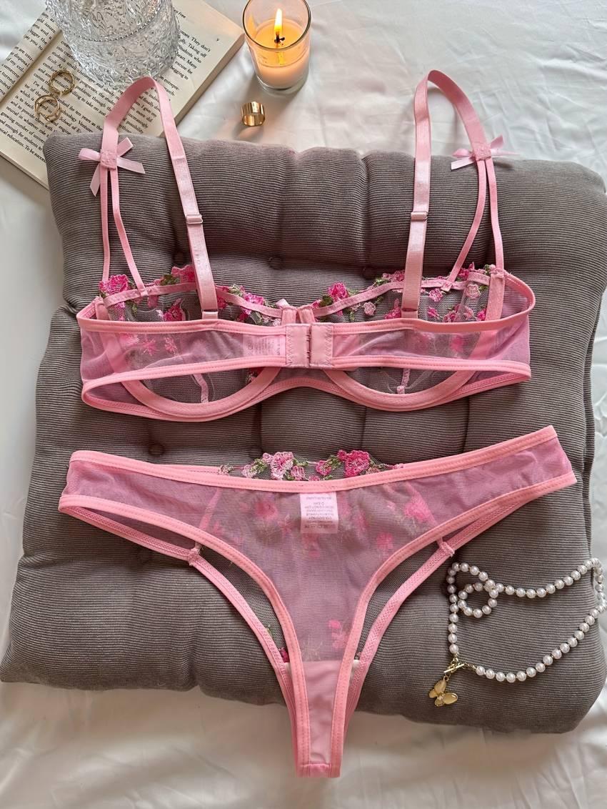 Floral embroidered bra set, mesh unlined bra and mesh panties - Image 7