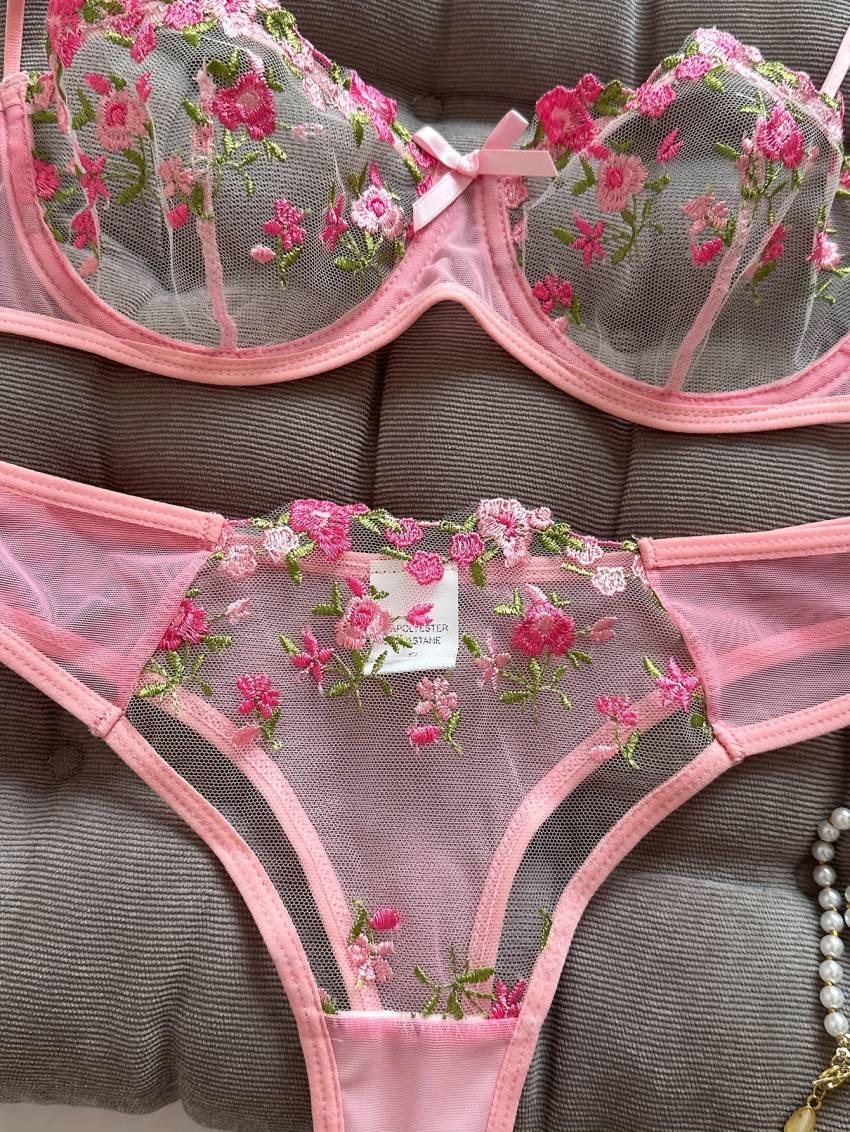 Floral embroidered bra set, mesh unlined bra and mesh panties - Image 9