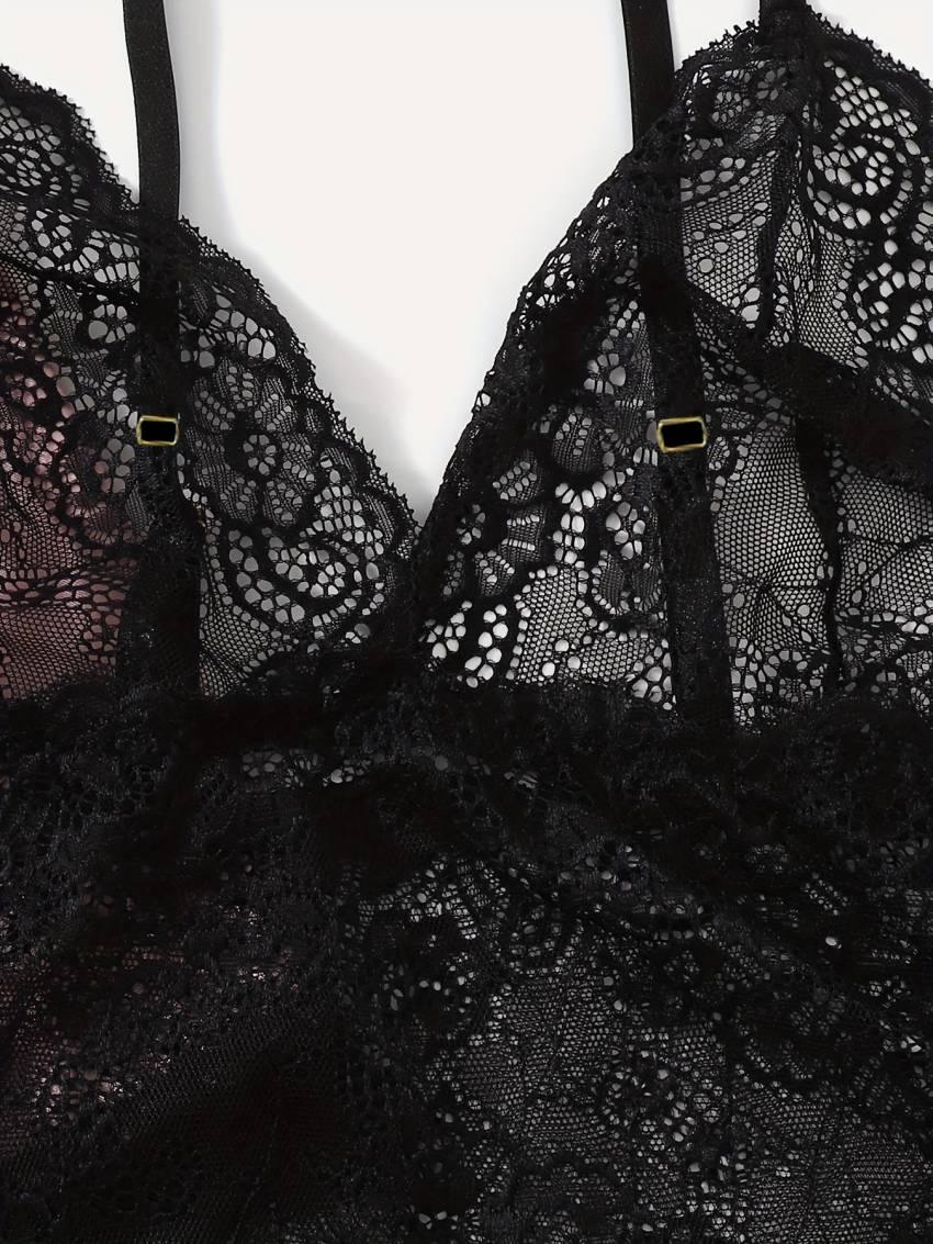 Luxe Floral Lace Satin Lounge Set - Soft and stylish robe with belt, V-neck camisole, thong and shorts - Image 47