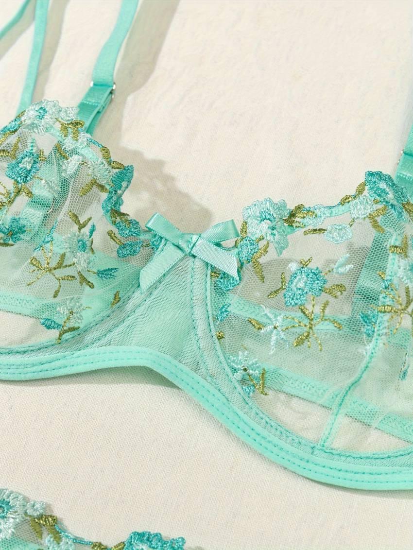 Floral embroidered bra set, mesh unlined bra and mesh panties - Image 25