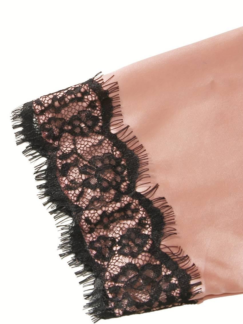 Luxe Floral Lace Satin Lounge Set - Soft and stylish robe with belt, V-neck camisole, thong and shorts - Image 49