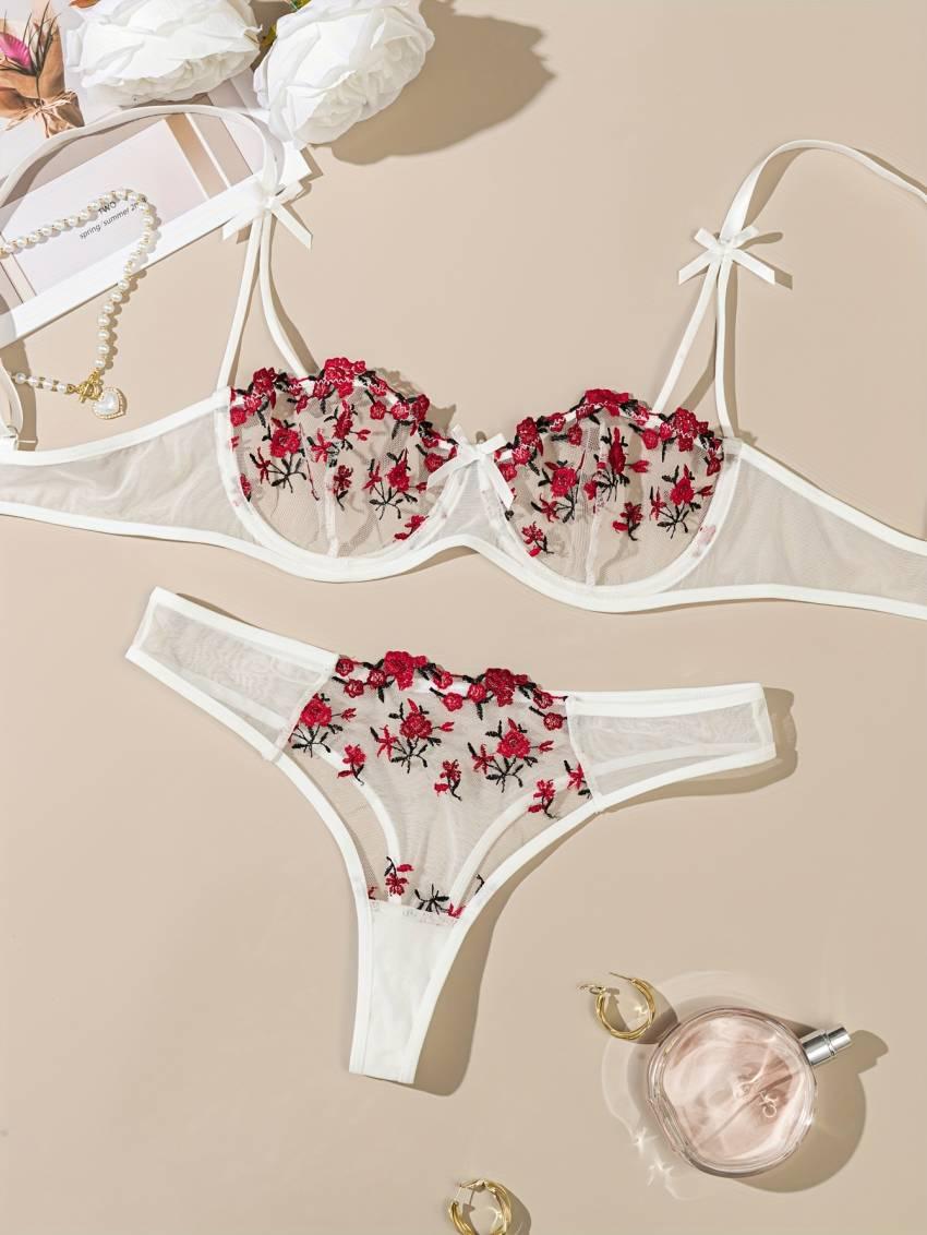 Floral embroidered bra set, mesh unlined bra and mesh panties - Image 28