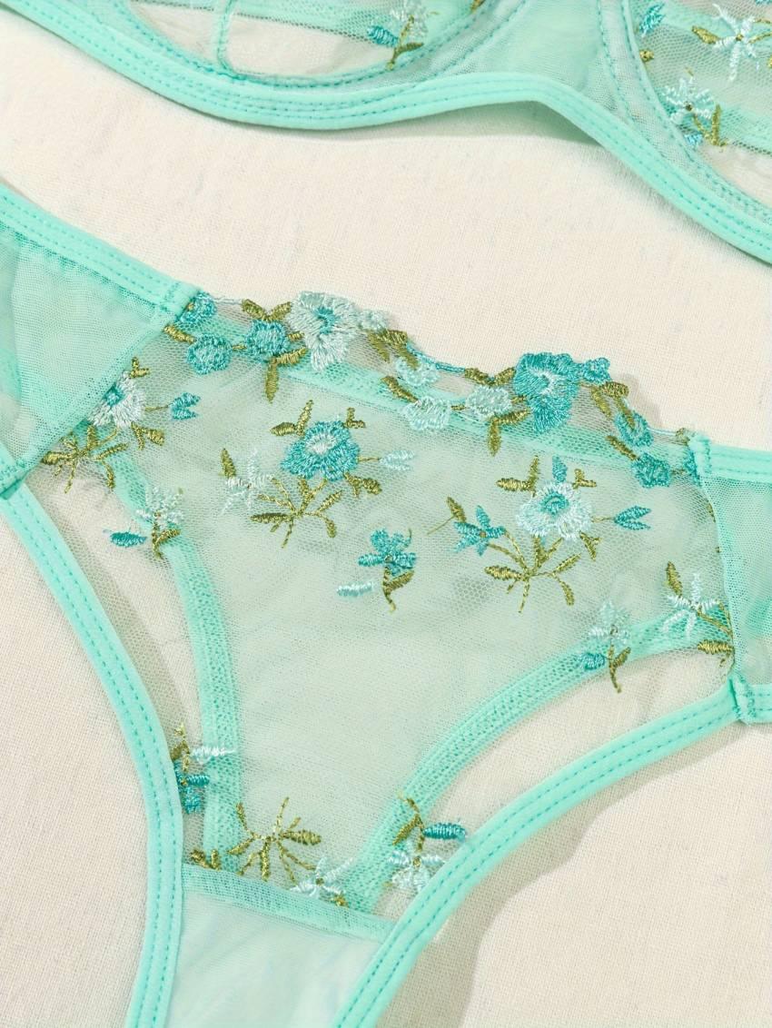 Floral embroidered bra set, mesh unlined bra and mesh panties - Image 24