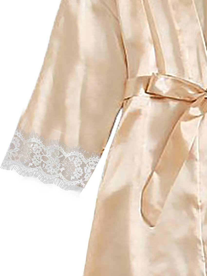 Luxe Floral Lace Satin Lounge Set - Soft and stylish robe with belt, V-neck camisole, thong and shorts - Image 56