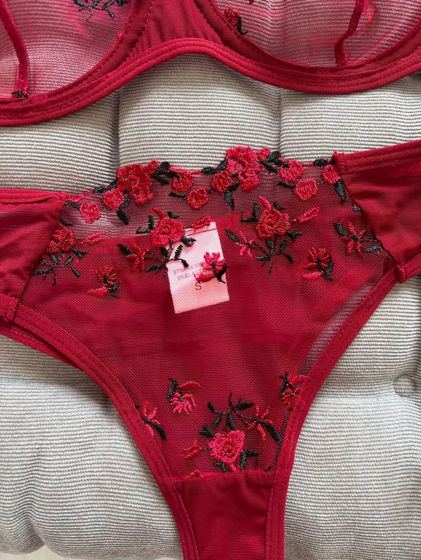 Floral embroidered bra set, mesh unlined bra and mesh panties - Image 14