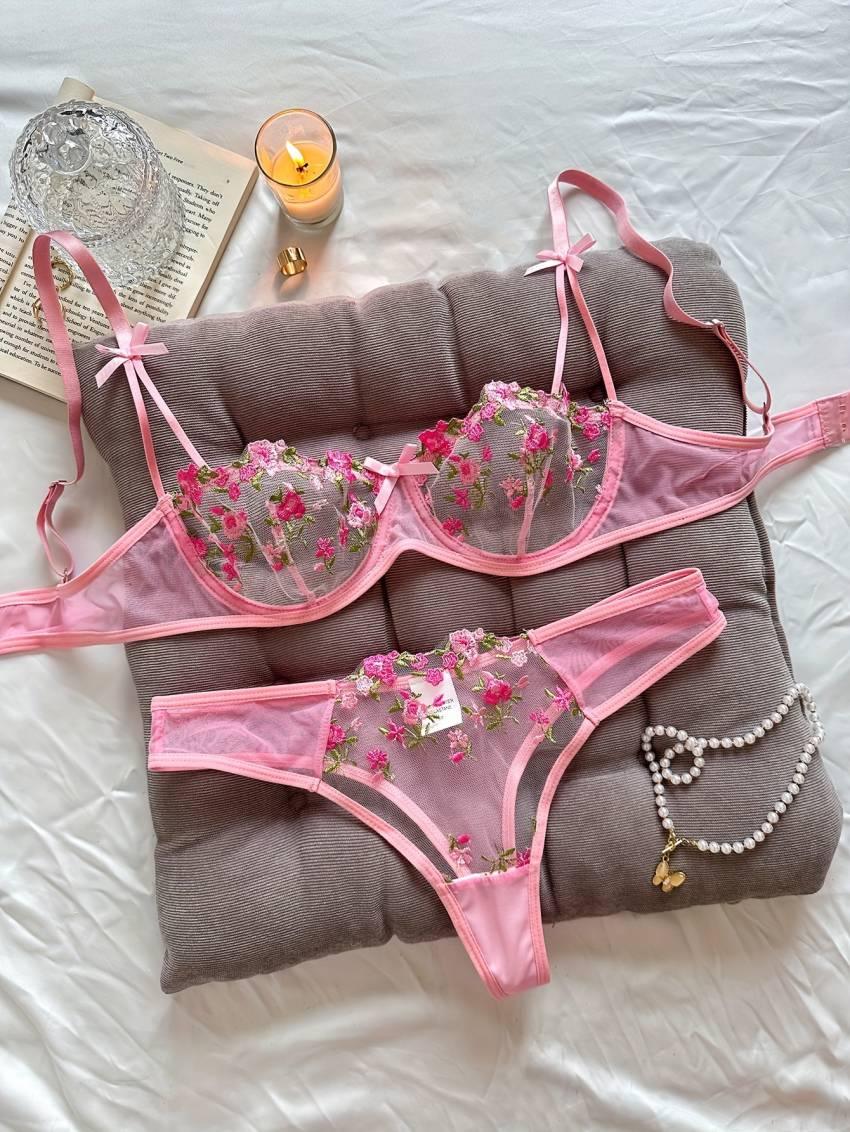 Floral embroidered bra set, mesh unlined bra and mesh panties - Image 6