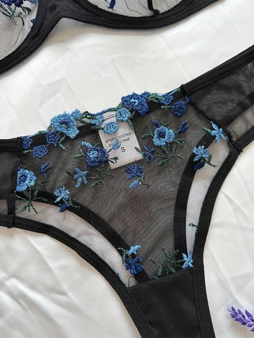 Floral embroidered bra set, mesh unlined bra and mesh panties - Image 20