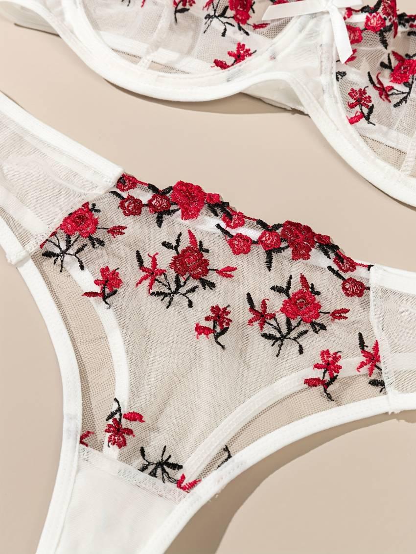 Floral embroidered bra set, mesh unlined bra and mesh panties - Image 30