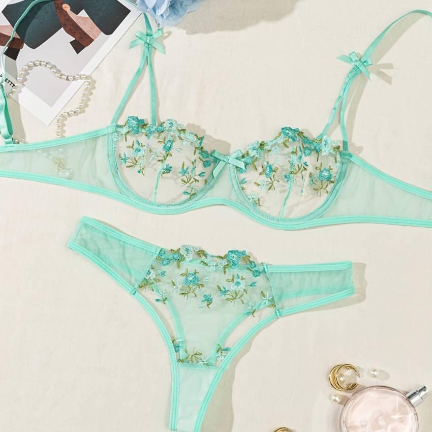Floral embroidered bra set, mesh unlined bra and mesh panties - Image 38