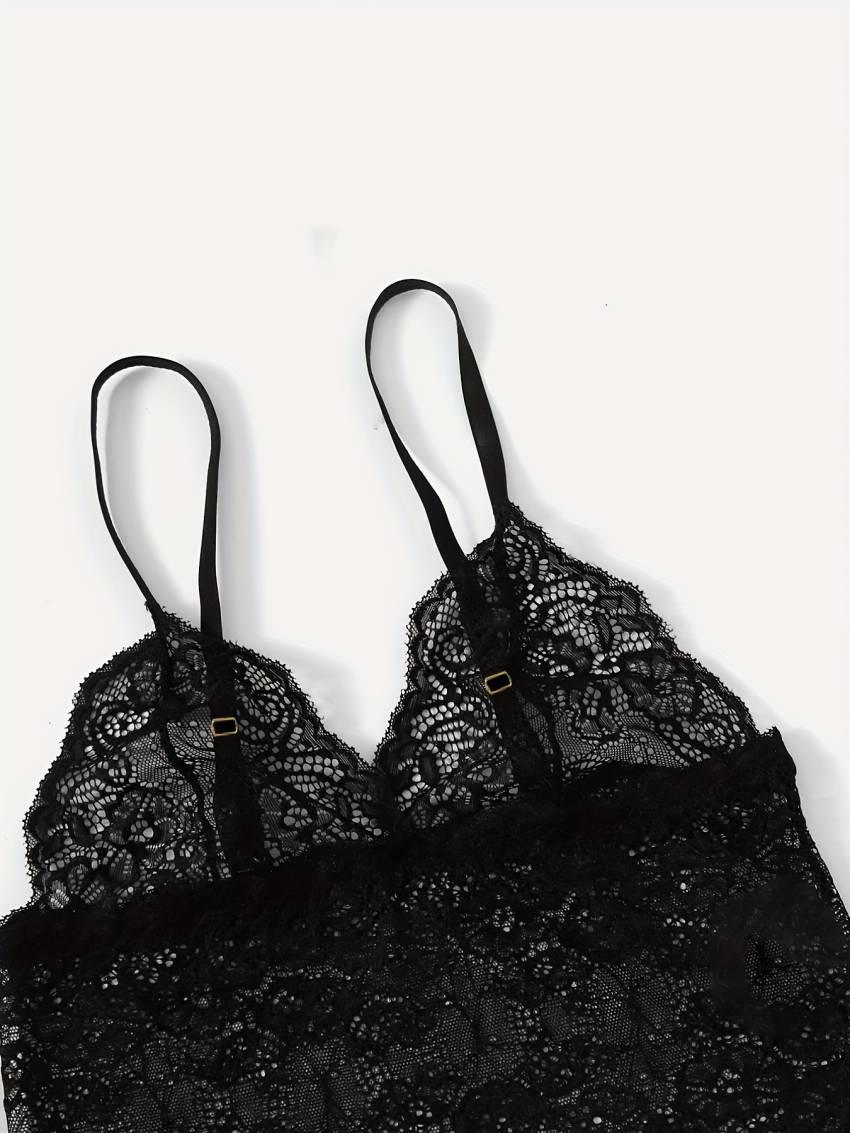 Luxe Floral Lace Satin Lounge Set - Soft and stylish robe with belt, V-neck camisole, thong and shorts - Image 12