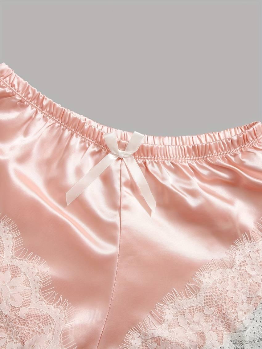 Luxe Floral Lace Satin Lounge Set - Soft and stylish robe with belt, V-neck camisole, thong and shorts - Image 34