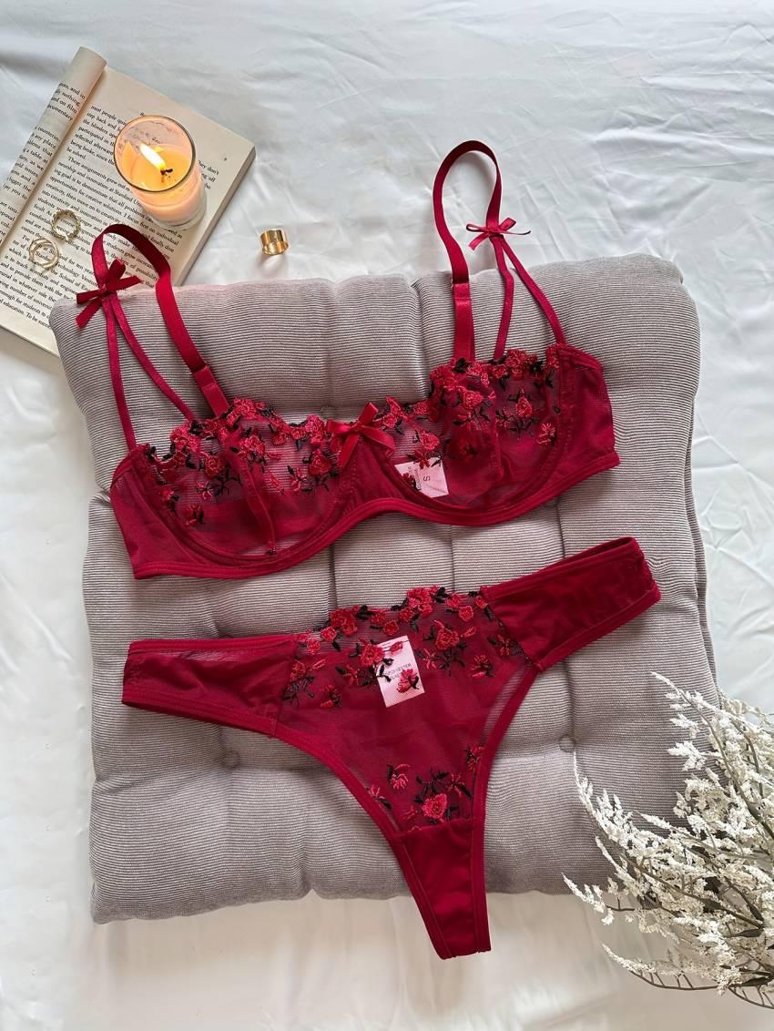 Floral embroidered bra set, mesh unlined bra and mesh panties - Image 15