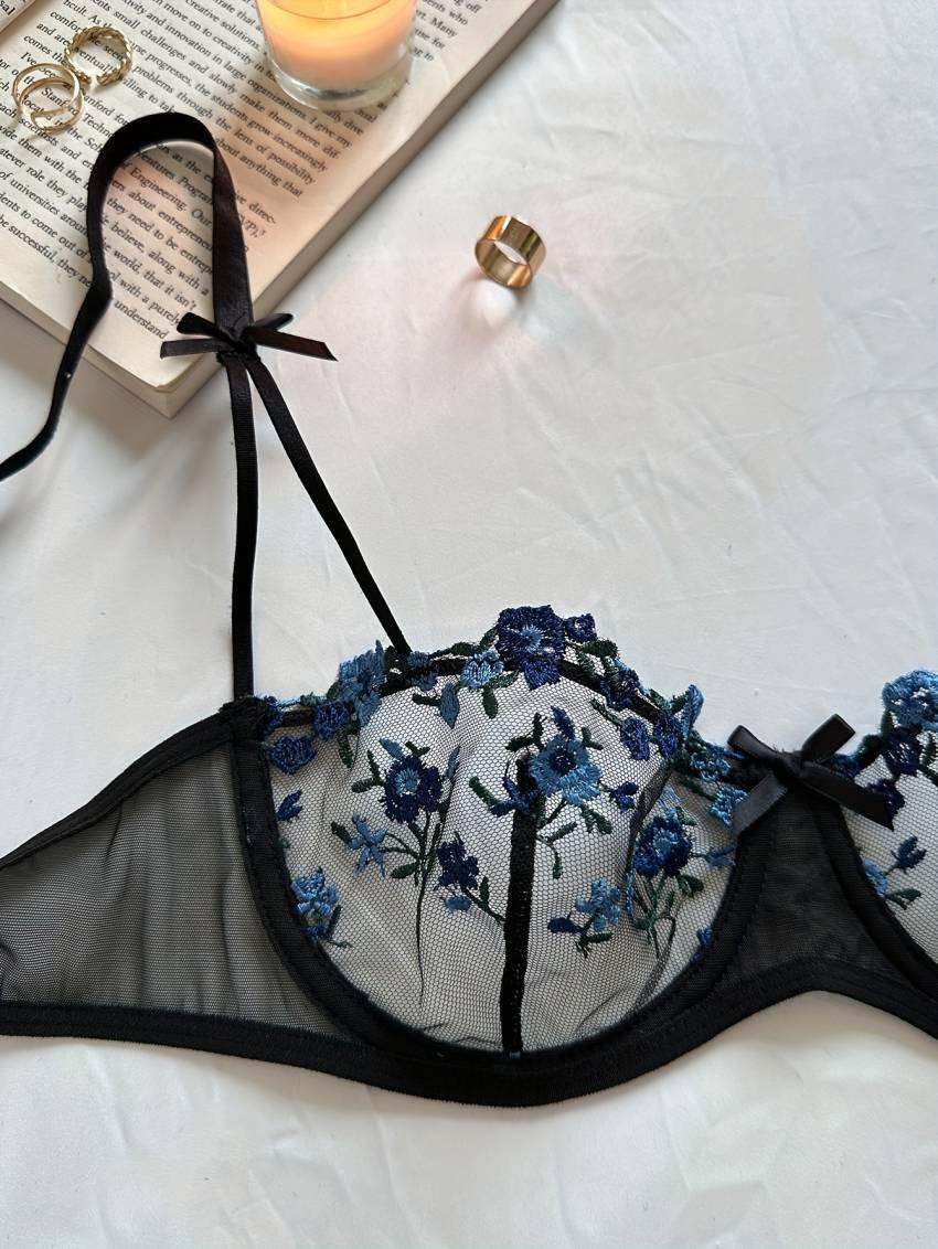 Floral embroidered bra set, mesh unlined bra and mesh panties - Image 19