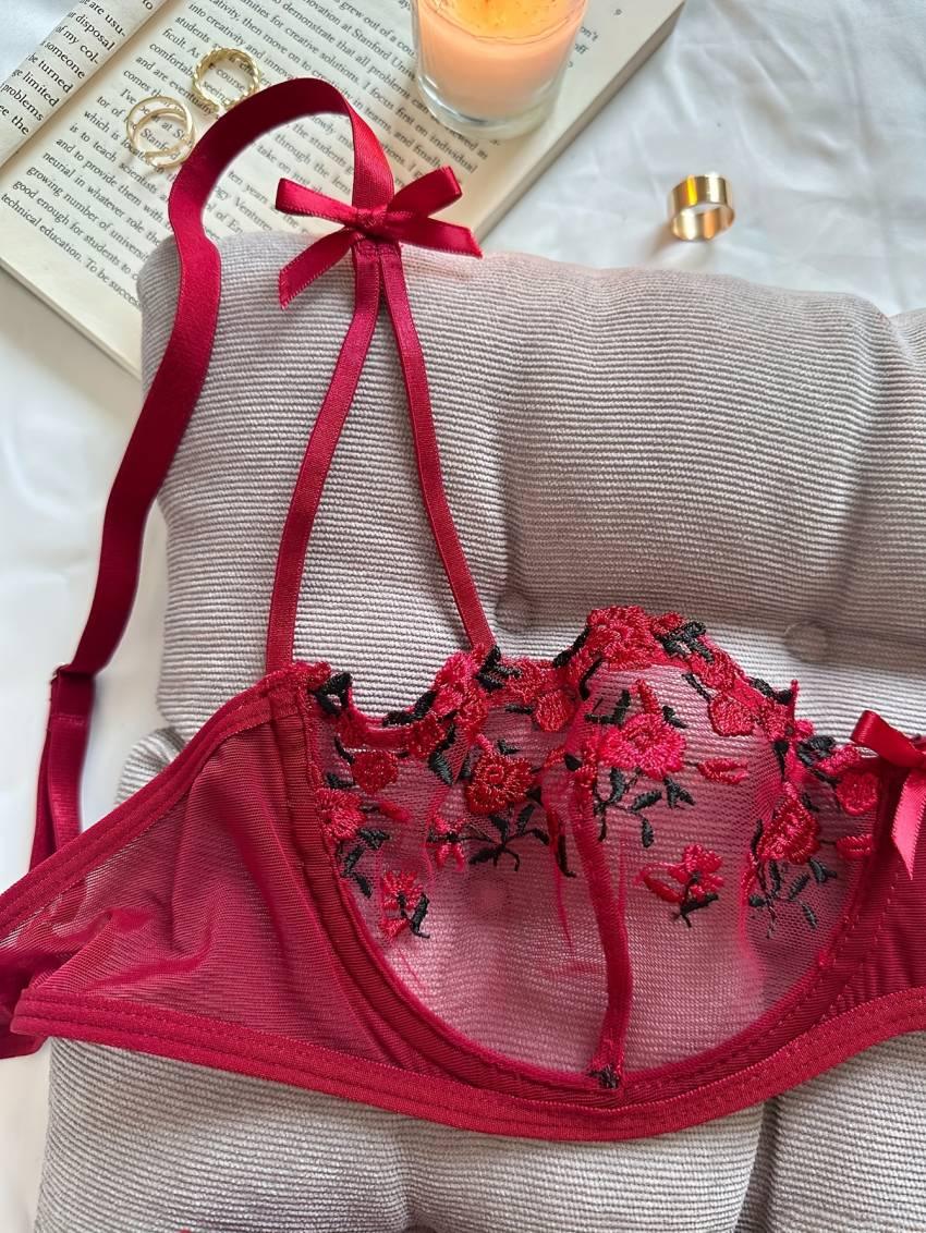 Floral embroidered bra set, mesh unlined bra and mesh panties - Image 13