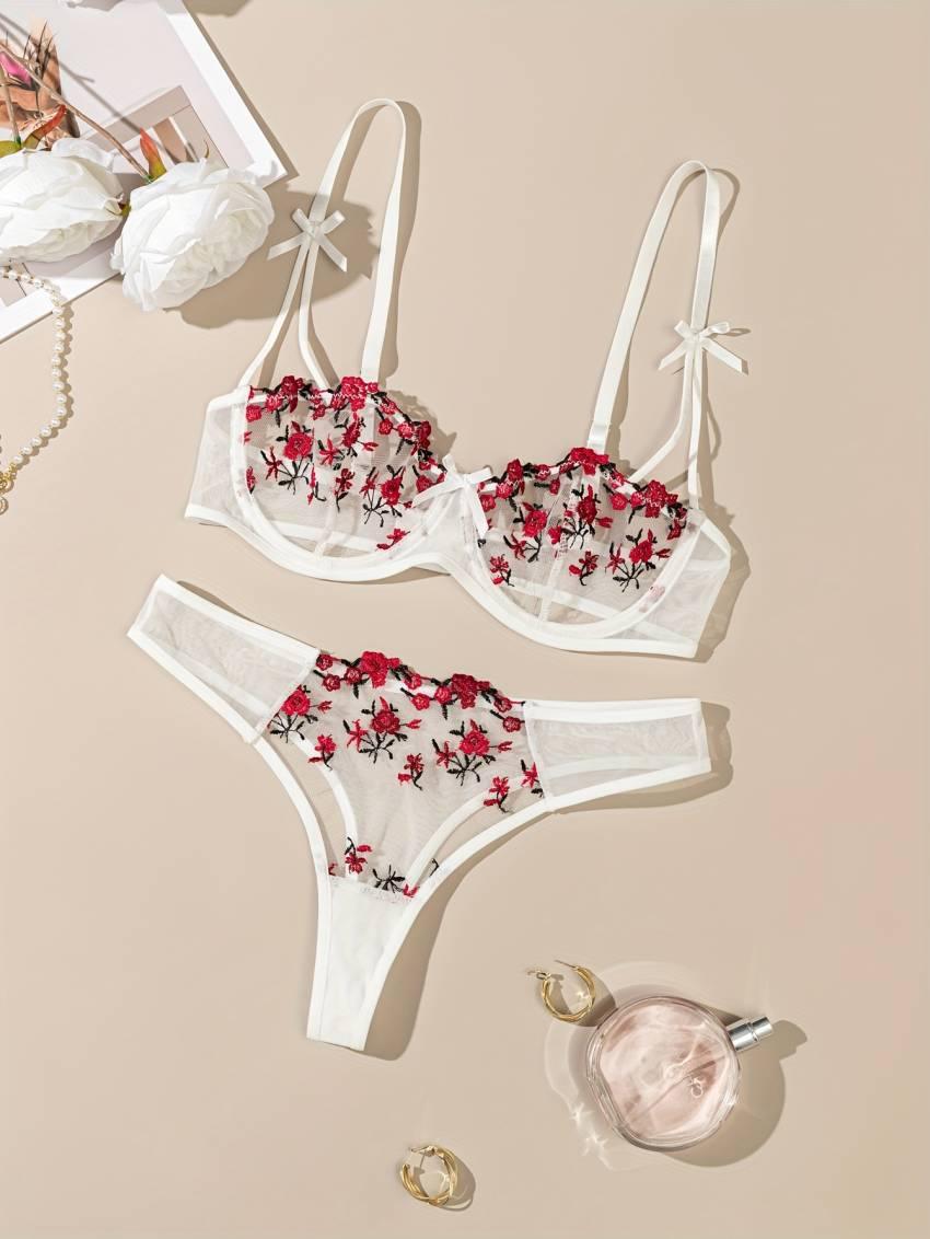 Floral embroidered bra set, mesh unlined bra and mesh panties - Image 33