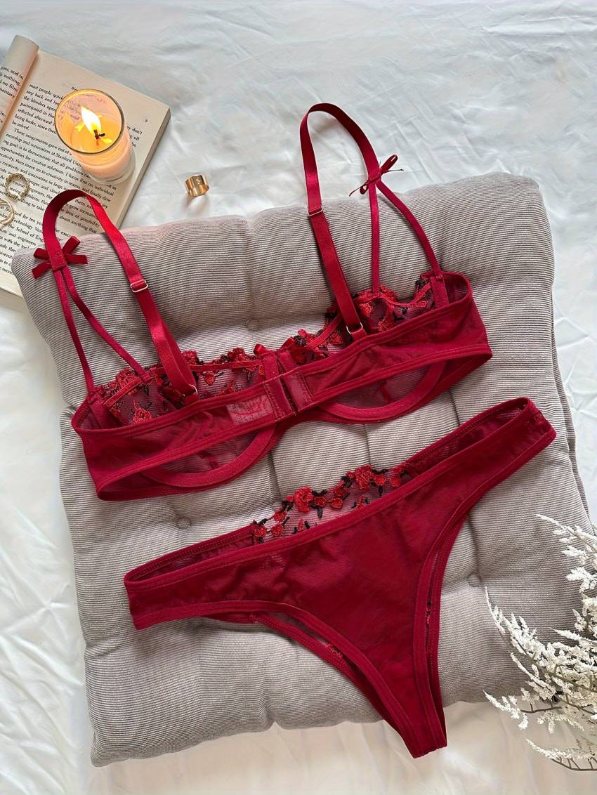 Floral embroidered bra set, mesh unlined bra and mesh panties - Image 12