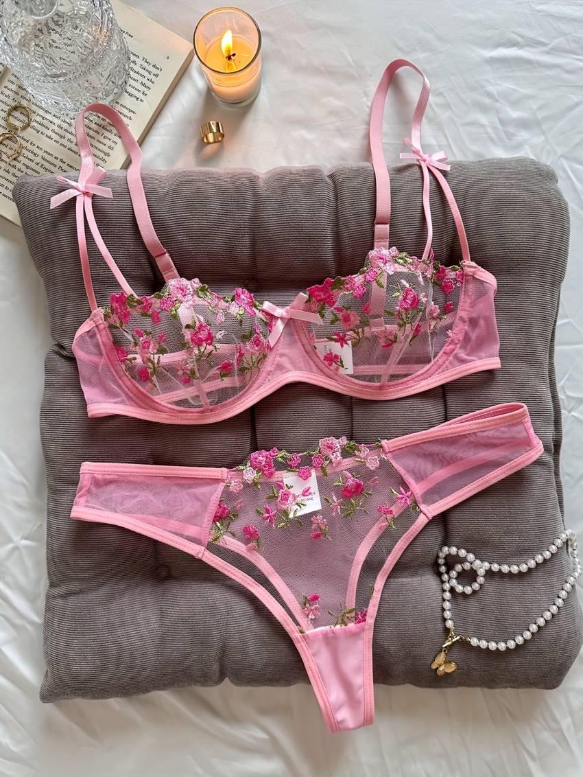 Floral embroidered bra set, mesh unlined bra and mesh panties - Image 10