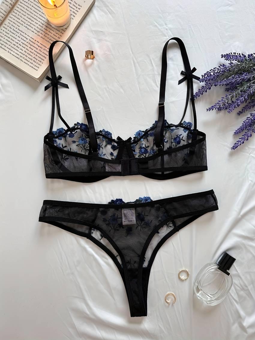 Floral embroidered bra set, mesh unlined bra and mesh panties - Image 18