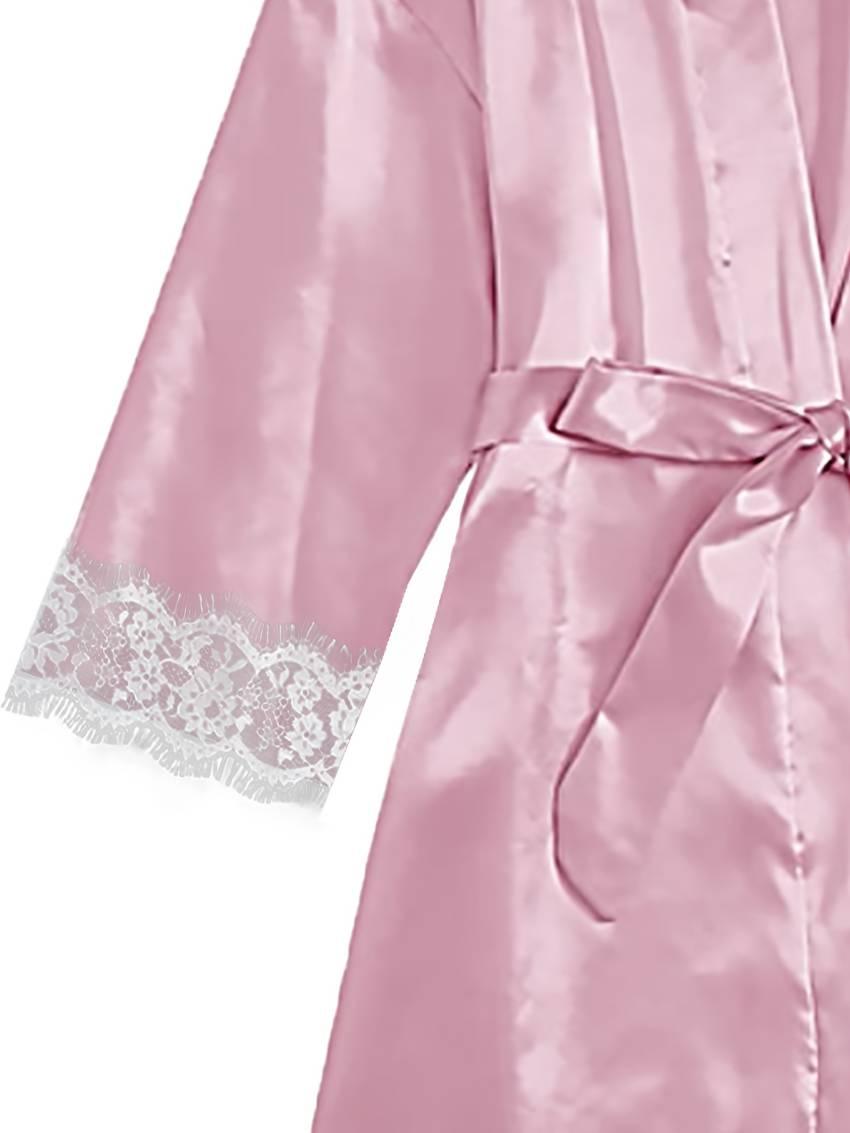 Luxe Floral Lace Satin Lounge Set - Soft and stylish robe with belt, V-neck camisole, thong and shorts - Image 23
