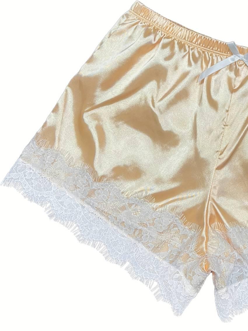 Luxe Floral Lace Satin Lounge Set - Soft and stylish robe with belt, V-neck camisole, thong and shorts - Image 55