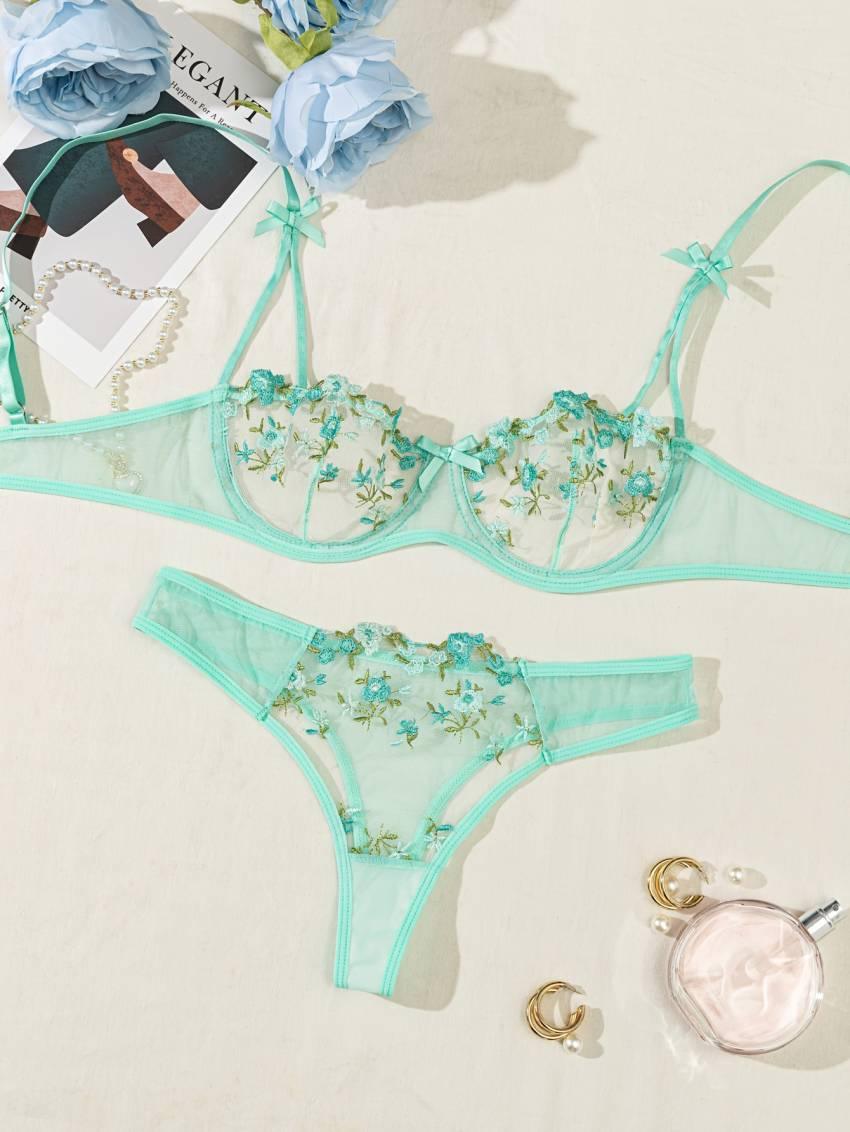 Floral embroidered bra set, mesh unlined bra and mesh panties - Image 22
