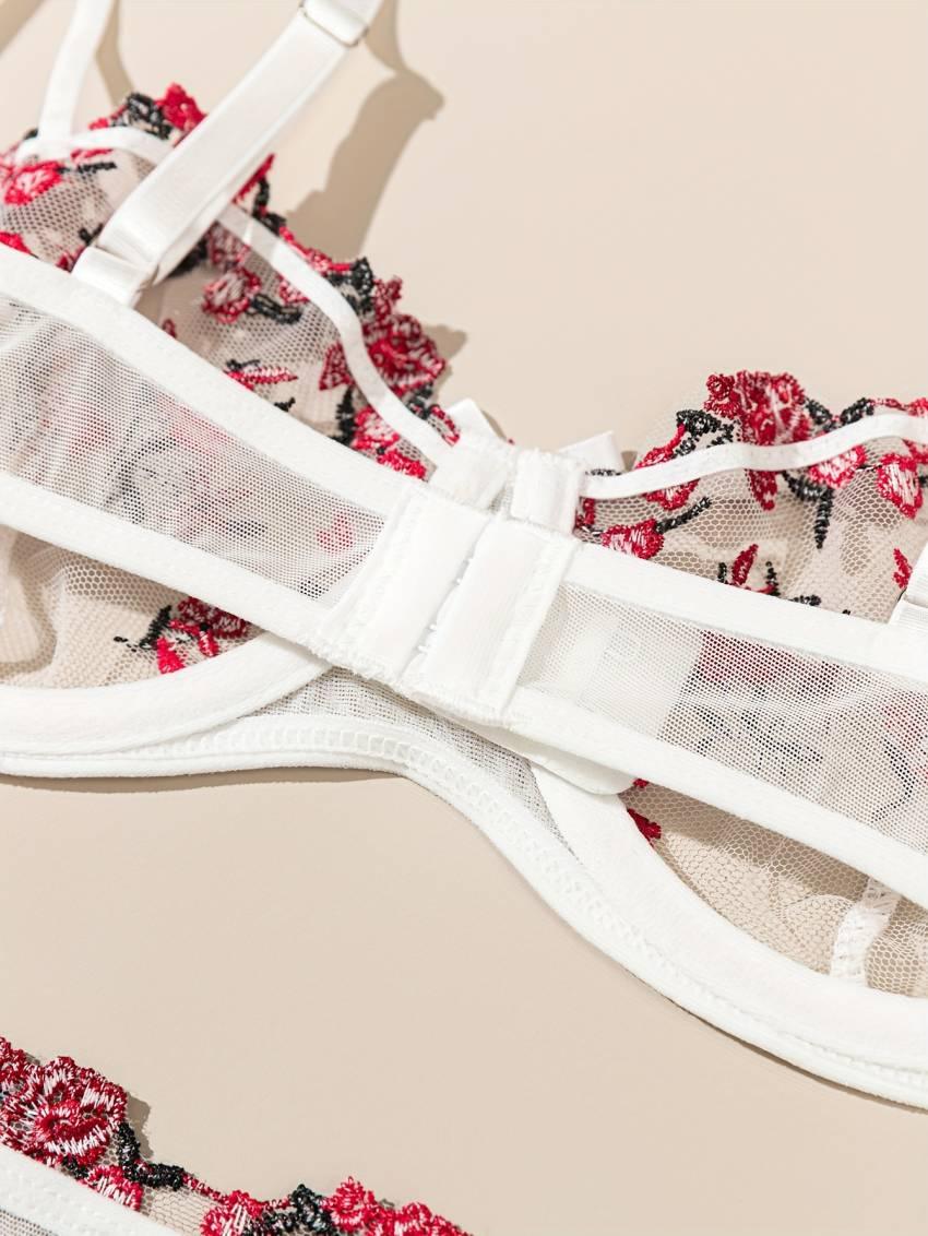 Floral embroidered bra set, mesh unlined bra and mesh panties - Image 31