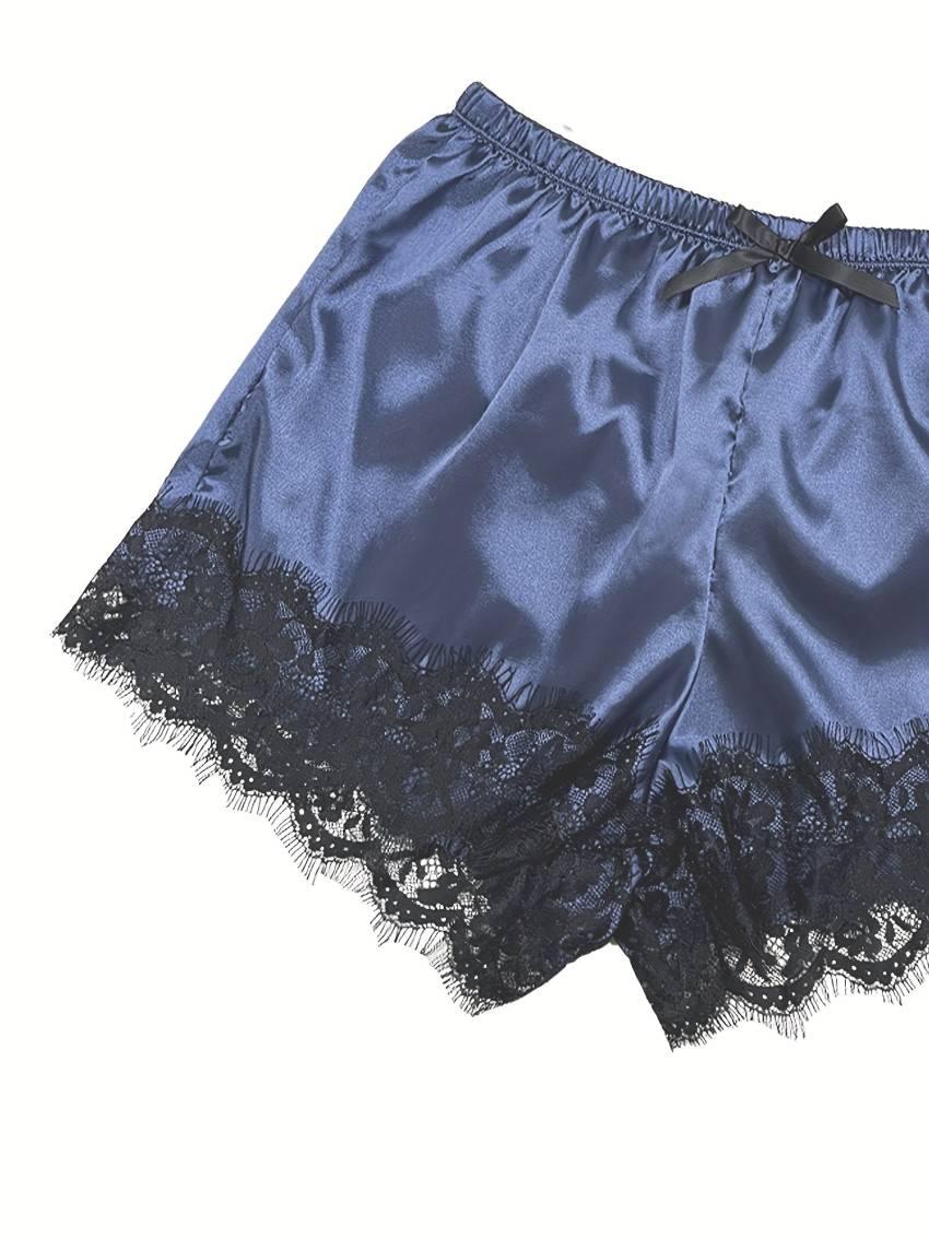 Luxe Floral Lace Satin Lounge Set - Soft and stylish robe with belt, V-neck camisole, thong and shorts - Image 42